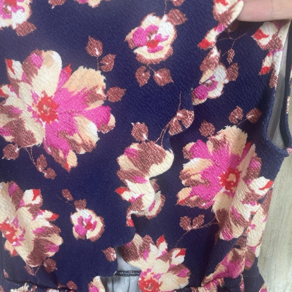Anthropologie Peplum Petite Small Navy Multi Floral Scalloped Hem Sleeveless Top - Picture 7 of 8